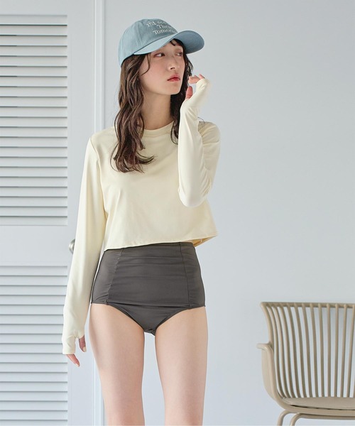 3点セット/ショートパンツ×カップ付長袖ビキニ/水着