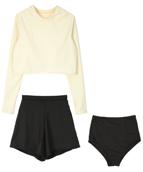 3点セット/ショートパンツ×カップ付長袖ビキニ/水着【レディース・水着