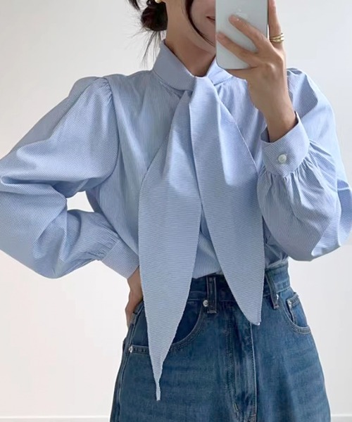 Dita Muaj.(ディータムアージュ)の「スタンドカラー リボンシャツ(シャツ/ブラウス・レディース・ブルー・FREE)」の7枚目の写真