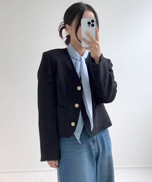 Dita Muaj.(ディータムアージュ)の「スタンドカラー リボンシャツ(シャツ/ブラウス・レディース・ブルー・FREE)」の2枚目の写真