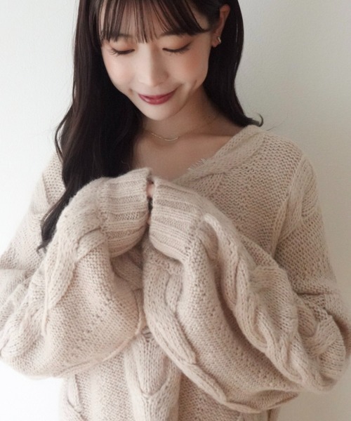 DEICY（デイシー）の「BIGケーブルニットプルオーバー（ニット/セーター・レディース・ピンク/モカ/オフホワイト・FREE）」の22枚目の写真