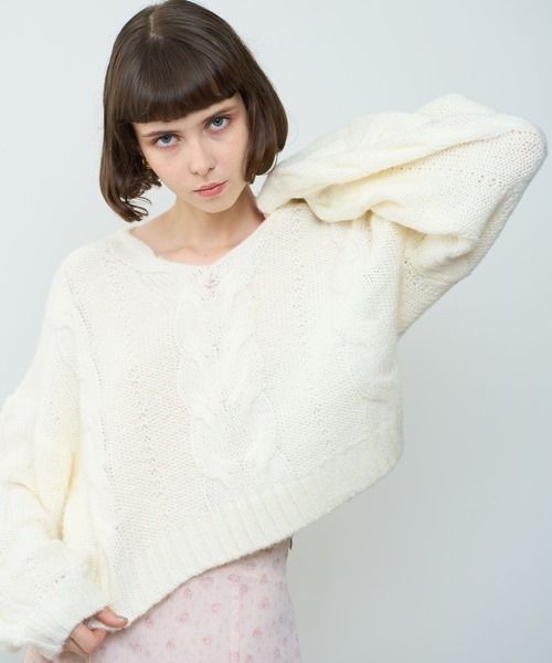 DEICY（デイシー）の「BIGケーブルニットプルオーバー（ニット/セーター・レディース・ピンク/モカ/オフホワイト・FREE）」の18枚目の写真