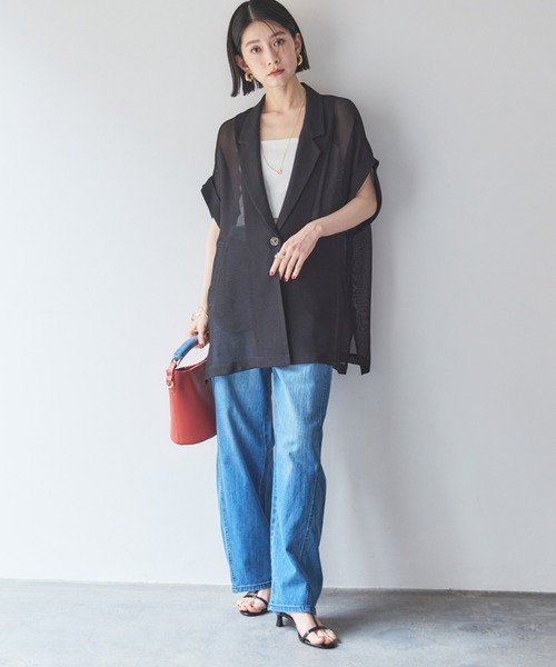 メッシュフレンチスリーブジャケット（ベージュ） セール】メッシュフレンチスリーブジャケット（テーラード