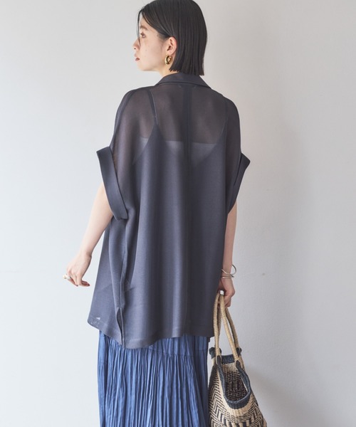 DOUX ARCHIVES【メッシュフレンチスリーブジャケット】チャコール Doux archives（ドゥアルシーヴ）の「メッシュフレンチスリーブ