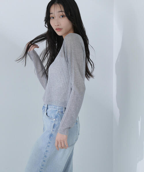 NATURAL BEAUTY BASIC(ナチュラルビューティーベーシック)の「◇【Oggi掲載】シアークロップドリブニット(ニット/セーター・レディース・グレー/ラベンダー/チャコールグレー/イエロー・FREE)」の9枚目の写真