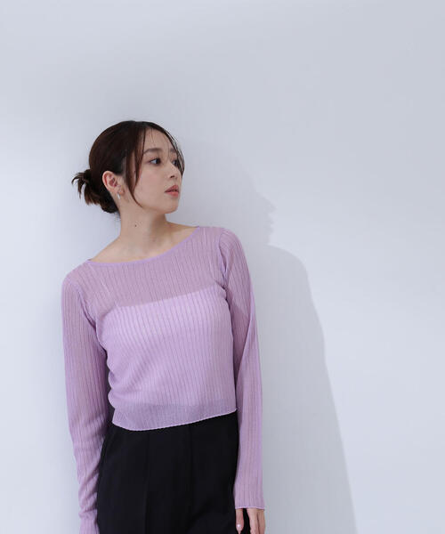 NATURAL BEAUTY BASIC(ナチュラルビューティーベーシック)の「◇【Oggi掲載】シアークロップドリブニット(ニット/セーター・レディース・グレー/ラベンダー/チャコールグレー/イエロー・FREE)」の3枚目の写真