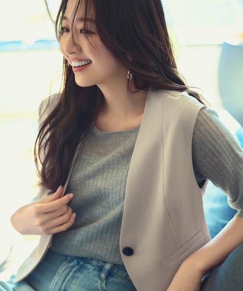 NATURAL BEAUTY BASIC(ナチュラルビューティーベーシック)の「◇【Oggi掲載】シアークロップドリブニット(ニット/セーター・レディース・グレー/ラベンダー/チャコールグレー/イエロー・FREE)」の1枚目の写真