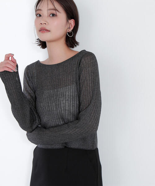 NATURAL BEAUTY BASIC(ナチュラルビューティーベーシック)の「◇【Oggi掲載】シアークロップドリブニット(ニット/セーター・レディース・グレー/ラベンダー/チャコールグレー/イエロー・FREE)」の2枚目の写真