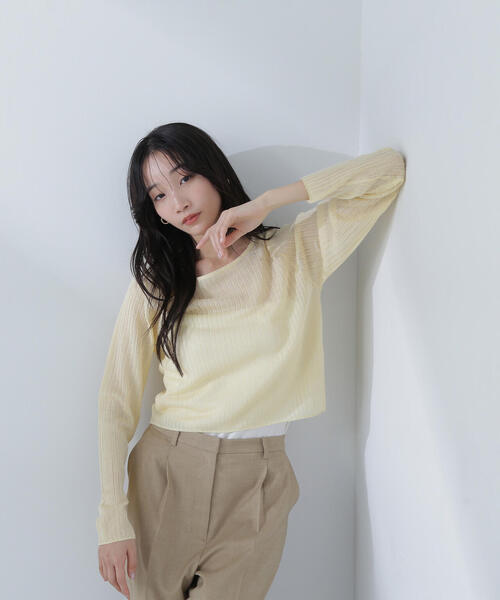 NATURAL BEAUTY BASIC(ナチュラルビューティーベーシック)の「◇【Oggi掲載】シアークロップドリブニット(ニット/セーター・レディース・グレー/ラベンダー/チャコールグレー/イエロー・FREE)」の4枚目の写真