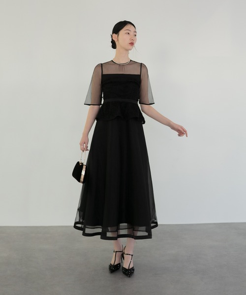 LEJA ローズペプラムビスチェAラインワンピースドレス グリーン Leja ドレス 「LEJA」ローズペプラムビスチェAラインドレス