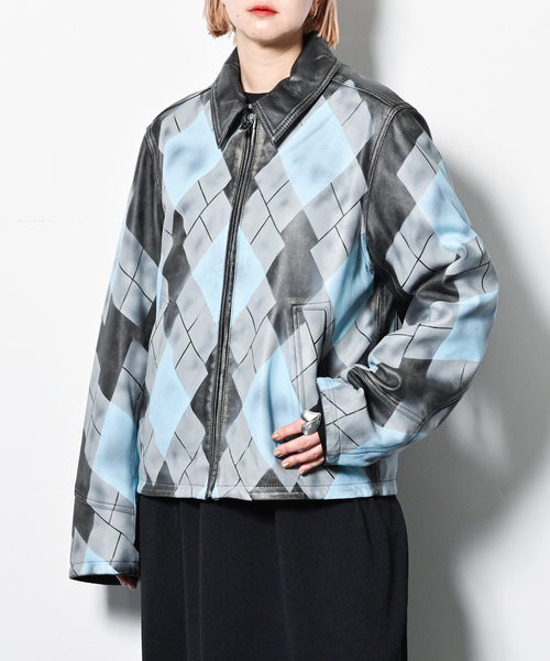 セール】MASU ARGYLE LEATHER SPORTS JACKET M25K6BL001