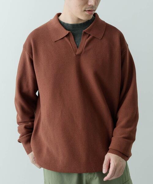 ITEMS URBANRESEARCH（アイテムズ アーバンリサーチ）の「ガーター編みスキッパーニット（ニット/セーター・メンズ・ブラウン/ナチュラル・MEDIUM/LARGE）」の2枚目の写真