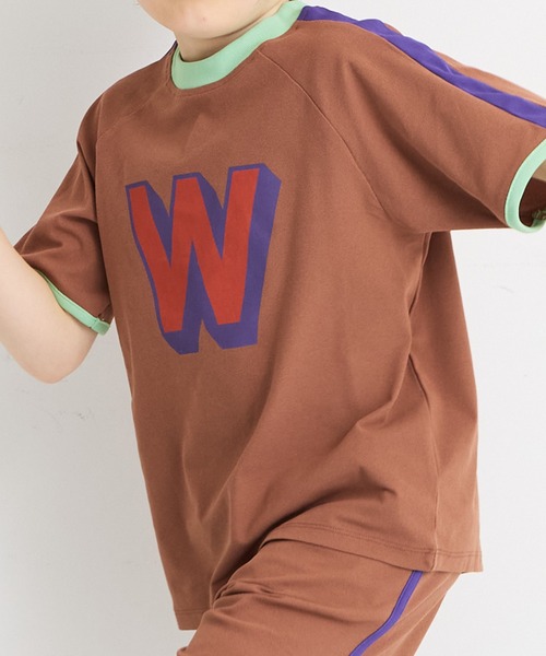 MARKEY'S（マーキーズ）の「サイドラインアルファベットTシャツ【セットアップ可能】（セットアップ・キッズ・ブルー/オフホワイト/ブラウン・150/140/130/120/110/100/95/90/80）」の9枚目の写真