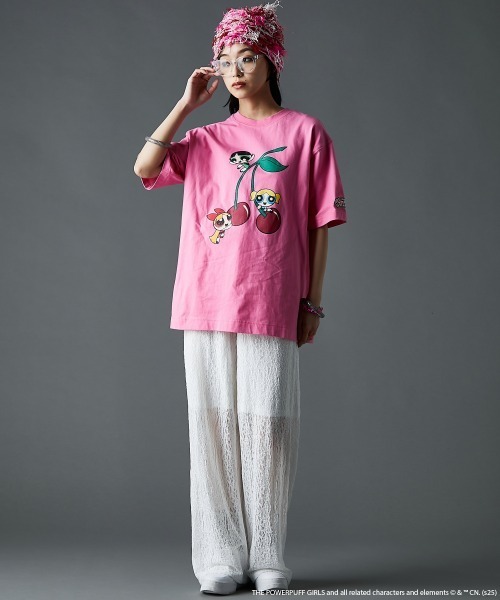 Tシャツ カットソー レディース パワーパフ ガールズ/ 綿100％ チェリー柄ヴィンテージ風 プリント GEVS. 夏 | M〜5L | ニッセン nissen パワーパフ ガールズ/綿100％チェリー柄ヴィンテージ風プリントT