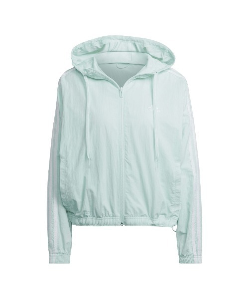 adidas(アディダス)の「アディダス adidas エッセンシャルズ リピートロゴ ルーズフィット ウインドブレーカー(ナイロンジャケット・レディース・ブラック/スモークピンク/エメラルド・M/L)」の1枚目の写真