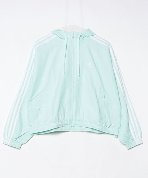 adidas(アディダス)の「アディダス adidas エッセンシャルズ リピートロゴ ルーズフィット ウインドブレーカー(ナイロンジャケット・レディース・ブラック/スモークピンク/エメラルド・M/L)」の7枚目の写真