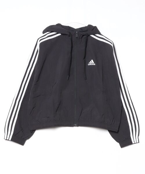 adidas(アディダス)の「アディダス adidas エッセンシャルズ リピートロゴ ルーズフィット ウインドブレーカー(ナイロンジャケット・レディース・ブラック/スモークピンク/エメラルド・M/L)」の9枚目の写真