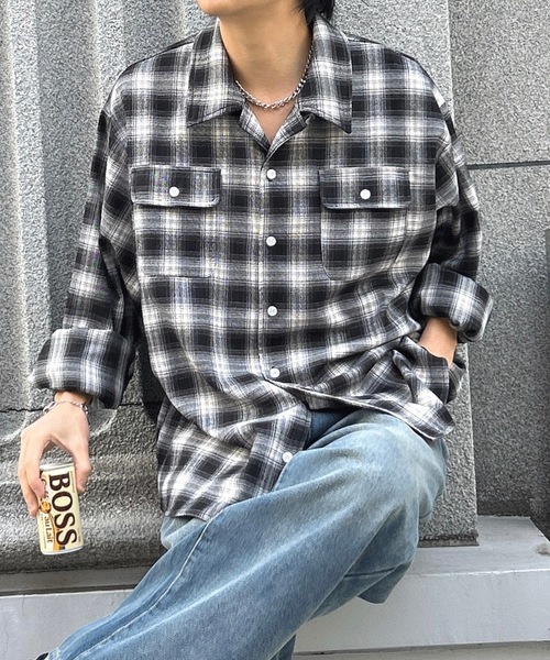 MandO（Auntie Rosa）（エムオー）の「【MandO】チェック柄2ポケットシャツ（シャツ/ブラウス・メンズ・ブラック/ダークブラウン・MEDIUM/LARGE）」の9枚目の写真