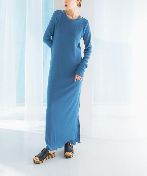 URBAN RESEARCH ROSSO WOMEN(アーバンリサーチ ロッソ)の「CaRouseLamBRa LONG-SLEEVE DRESS PACK(ワンピース・レディース・ホワイト/ブルー/カーキ・OS)」の1枚目の写真