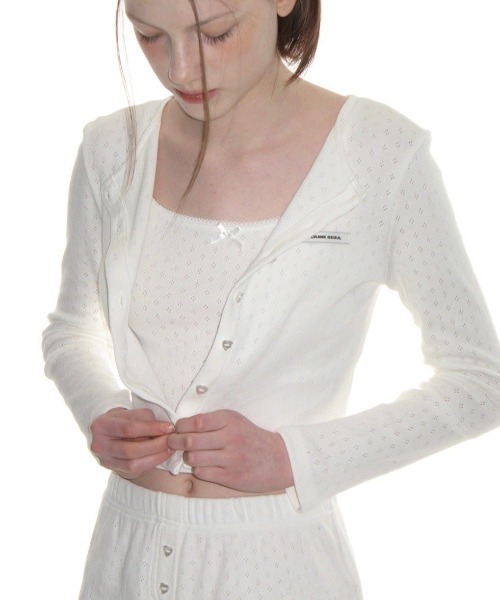 ★CRANK★HEART BUTTON EYELET SHORTS_WHITE★正規品/直送料込 CRANK】HEART BUTTON EYELET CARDIGAN(カーディガン/ボレロ