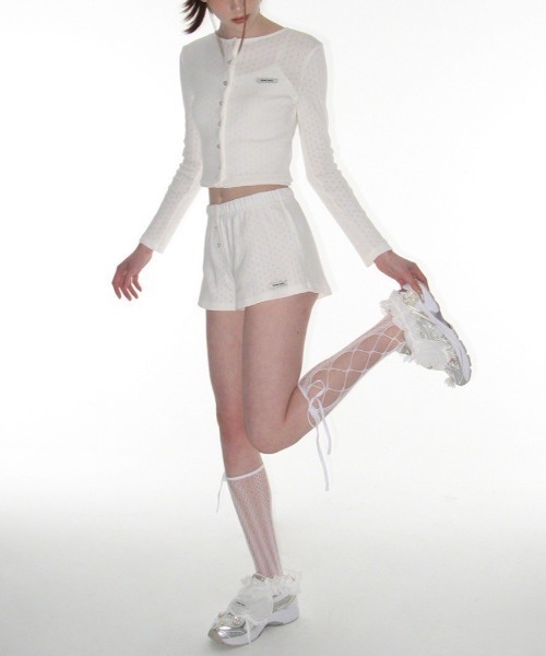 ★CRANK★HEART BUTTON EYELET SHORTS_WHITE★正規品/直送料込 CRANK】HEART BUTTON EYELET CARDIGAN（カーディガン/ボレロ