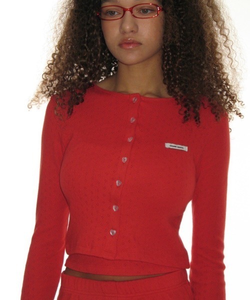 CRANK（クランク）の「【CRANK】HEART BUTTON EYELET CARDIGAN / 【クランク】ハートボタンアイレット長袖カーディガン（カーディガン/ボレロ・レディース・ホワイト/レッド/ブラック・ONE SIZE）」の18枚目の写真