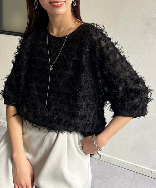 Chez toi(シェトワ)の「シアーフリンジブラウス(シャツ/ブラウス・レディース・ホワイト/ブルー/ブラック・FREE)」の3枚目の写真