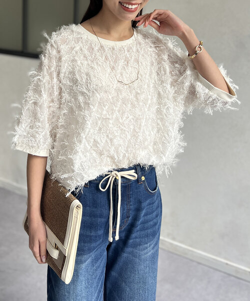 Chez toi(シェトワ)の「シアーフリンジブラウス(シャツ/ブラウス・レディース・ホワイト/ブルー/ブラック・FREE)」の15枚目の写真