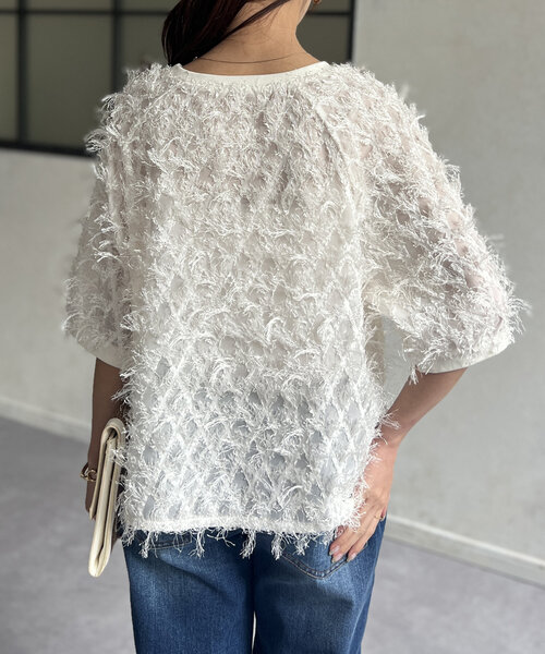 Chez toi(シェトワ)の「シアーフリンジブラウス(シャツ/ブラウス・レディース・ホワイト/ブルー/ブラック・FREE)」の10枚目の写真