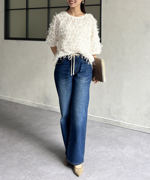 Chez toi(シェトワ)の「シアーフリンジブラウス(シャツ/ブラウス・レディース・ホワイト/ブルー/ブラック・FREE)」の8枚目の写真