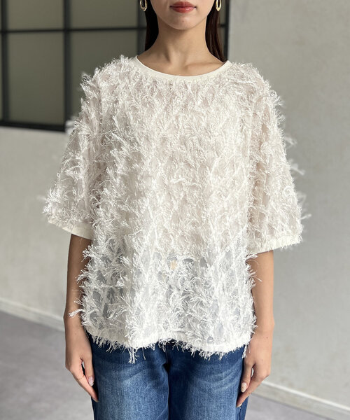 Chez toi(シェトワ)の「シアーフリンジブラウス(シャツ/ブラウス・レディース・ホワイト/ブルー/ブラック・FREE)」の5枚目の写真