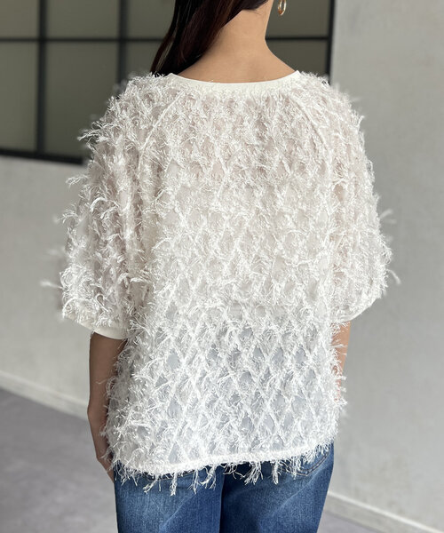 Chez toi(シェトワ)の「シアーフリンジブラウス(シャツ/ブラウス・レディース・ホワイト/ブルー/ブラック・FREE)」の4枚目の写真