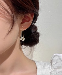 YU-KA:オーロラビーズチェーンピアス Aurora beads chain pierce