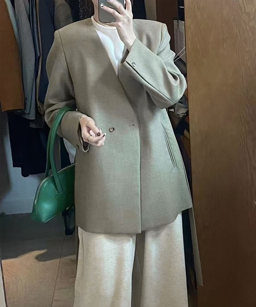 美品ホワイト テーラードジャケット ウエストリボン付き セール】【Banico】ダブルボタンジャケット（ウエストリボン付き