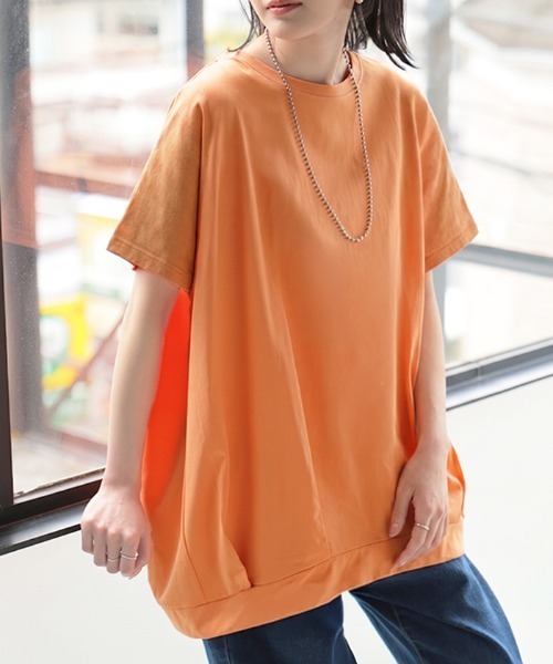 HUG.U(ハグユー)の「ひんやり タックTシャツ(Tシャツ/カットソー・レディース・ホワイト/オレンジ/オリーブ/ブラック/ライラック・FREE)」の5枚目の写真