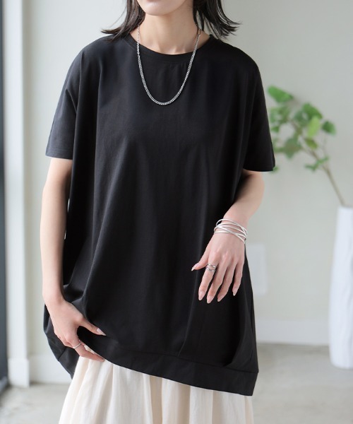 HUG.U(ハグユー)の「ひんやり タックTシャツ(Tシャツ/カットソー・レディース・ホワイト/オレンジ/オリーブ/ブラック/ライラック・FREE)」の3枚目の写真