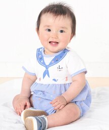 新品未使用kalinka 青と白のチェック柄ロンパース100％コットン2y ロンパース（ブルー・ネイビー/青色系・チェック柄