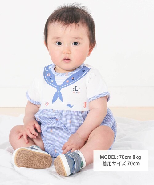 SLAP SLIP BABY(スラップスリップベビー)の「トロンプルイユプリントチェックドットロンパースベビー(60~80cm)(ロンパース・キッズ・ブルー系その他/イエロー系その他・80cm/60cm/70cm)」の11枚目の写真