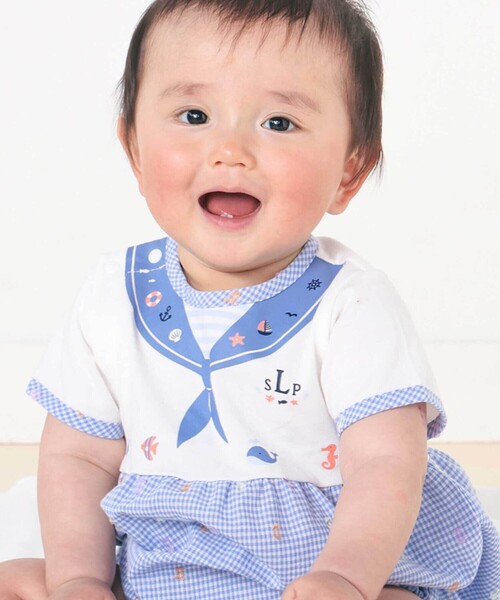 SLAP SLIP BABY(スラップスリップベビー)の「トロンプルイユプリントチェックドットロンパースベビー(60~80cm)(ロンパース・キッズ・ブルー系その他/イエロー系その他・80cm/60cm/70cm)」の12枚目の写真