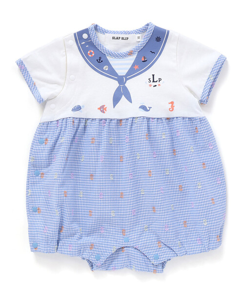 SLAP SLIP BABY(スラップスリップベビー)の「トロンプルイユプリントチェックドットロンパースベビー(60~80cm)(ロンパース・キッズ・ブルー系その他/イエロー系その他・80cm/60cm/70cm)」の13枚目の写真