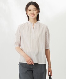 春夏【美品】デュアルヴュー/ストライプ柄 半袖 スキッパー チュニック/40/金/DUAL VIEW/デュアルビュー/シャツ/ブラウス/銀座マギー/9号 GU公式 | ドレープスキッパーシャツ(半袖)