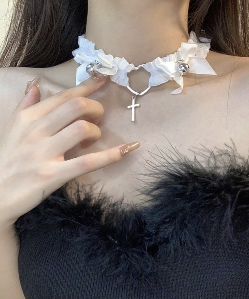 トリミングチョーカー455 タム Cream dot. チョーカー ネックレス 金属アレルギー 18k