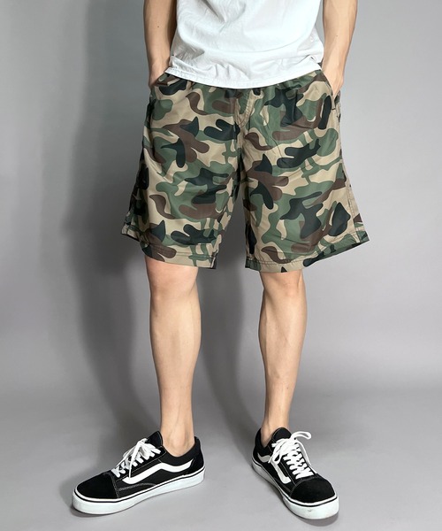 ハーフパンツ ショートパンツ ナイロン 水陸両用 豹柄 迷彩 ウエスト