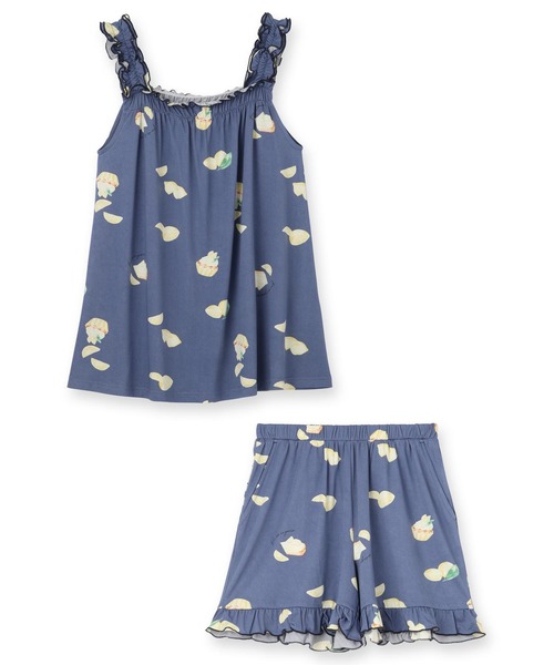 fran de lingerie（フランデランジェリー）の「「tororelax とろリラ」フリルノースリーブトップス＆ショートパンツ セットアップ（キャミソール・レディース・コーラルピンク/アイボリー/ブラック/ネイビー・M-L）」の22枚目の写真