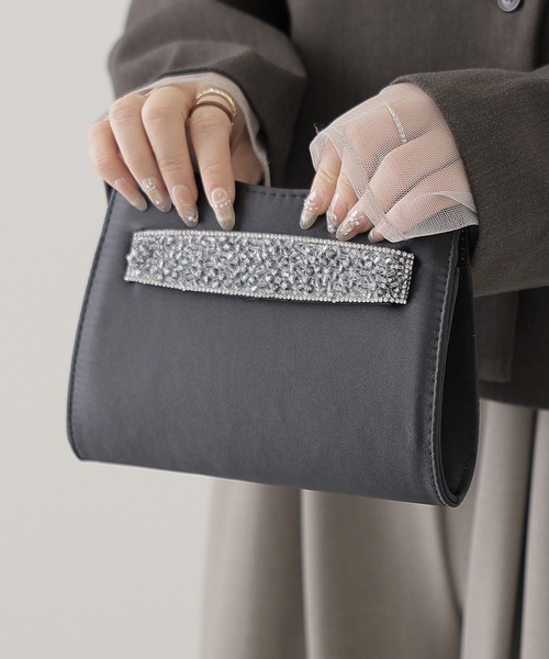Lace Ladies(レースレディース)の「ビジュー ベルト付き コンパクト スクエア パーティー バッグ(クラッチバッグ・レディース・ブラック/ベージュ/シルバー・FREE)」の5枚目の写真
