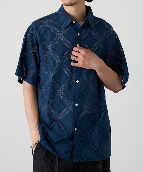 HAUS(ハウス)の「【HAUS】透かし柄HSシャツ 515046 WINS(シャツ/ブラウス・メンズ・ネイビー/ブラック/オフホワイト・M/L)」の3枚目の写真