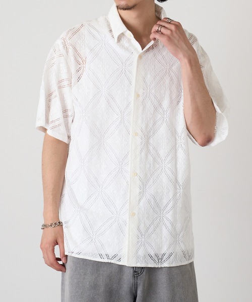 HAUS(ハウス)の「【HAUS】透かし柄HSシャツ 515046 WINS(シャツ/ブラウス・メンズ・ネイビー/ブラック/オフホワイト・M/L)」の1枚目の写真