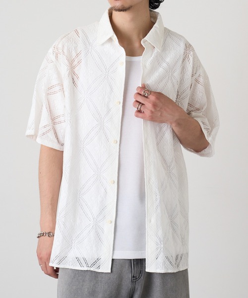 HAUS(ハウス)の「【HAUS】透かし柄HSシャツ 515046 WINS(シャツ/ブラウス・メンズ・ネイビー/ブラック/オフホワイト・M/L)」の6枚目の写真
