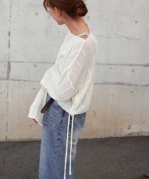 gossara（ゴサラ）の「サイドドロストシアーニット（ニット/セーター・レディース・アイボリー/カーキ/ミント・FREE）」の5枚目の写真