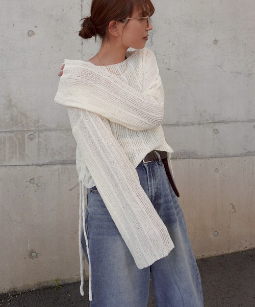 gossara（ゴサラ）の「サイドドロストシアーニット（ニット/セーター・レディース・アイボリー/カーキ/ミント・FREE）」の6枚目の写真